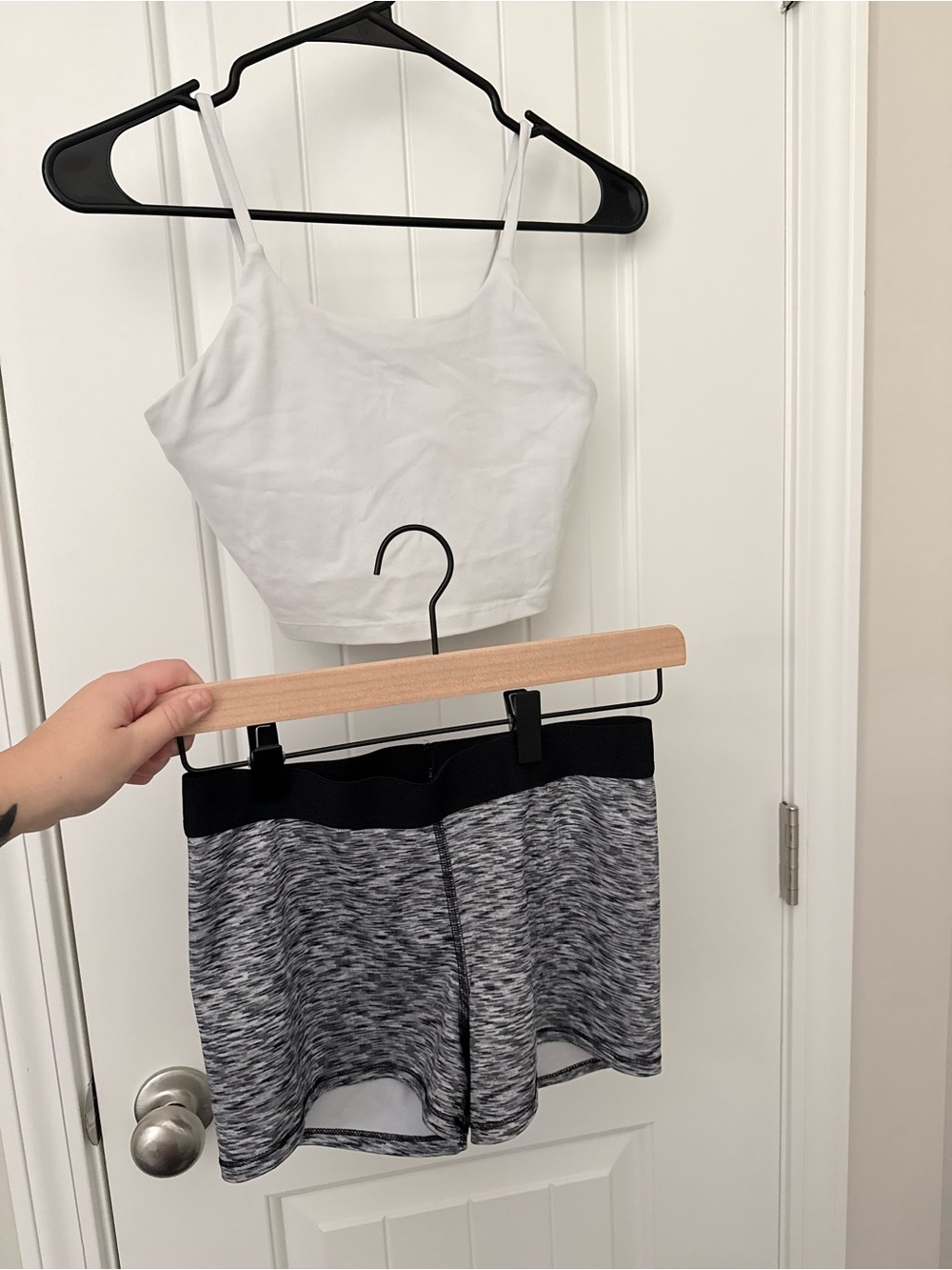 White Crop Tank and Gray Heather Women’s Shorts Set - Picture 1 of 1